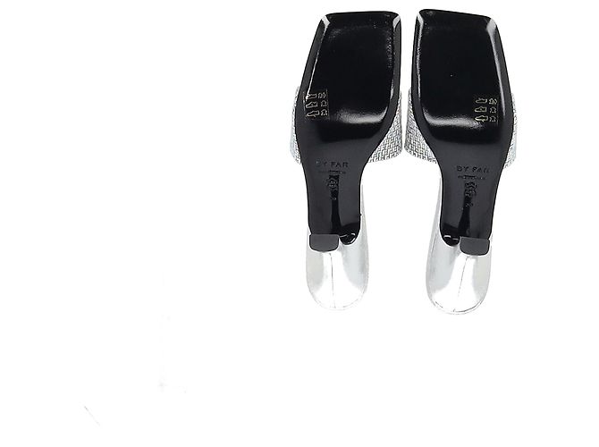 Mule in pelle argentata decorate con cristalli By Far Dylan Argento Metallico - vista 14
