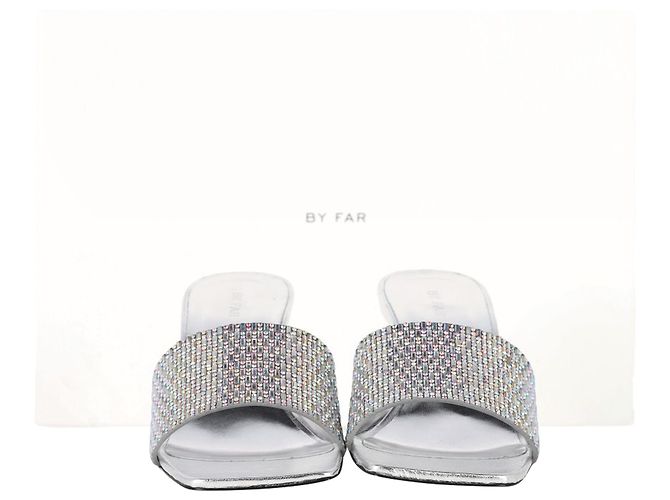 Mule in pelle argentata decorate con cristalli By Far Dylan Argento Metallico - vista 2