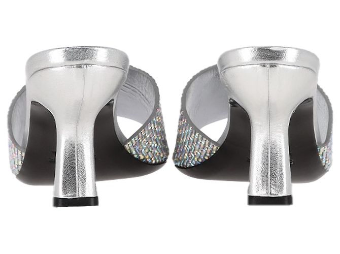 Mule in pelle argentata decorate con cristalli By Far Dylan Argento Metallico - vista 6
