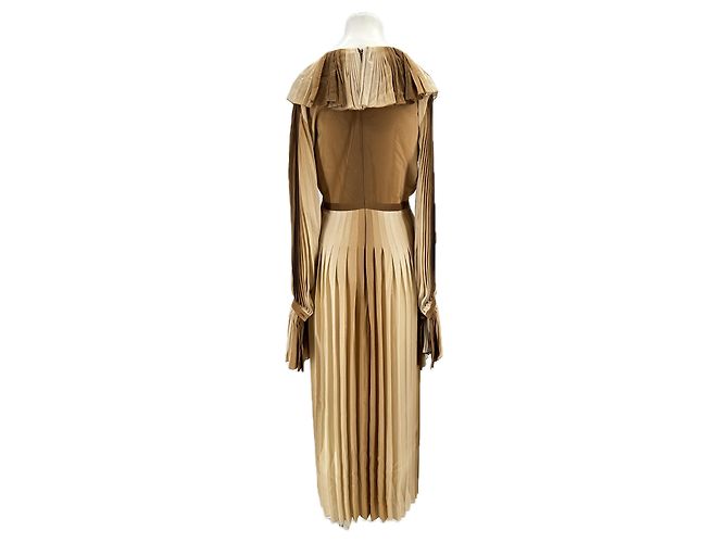 Vestido largo plisado de seda marrón Gucci Castaño - vista 2