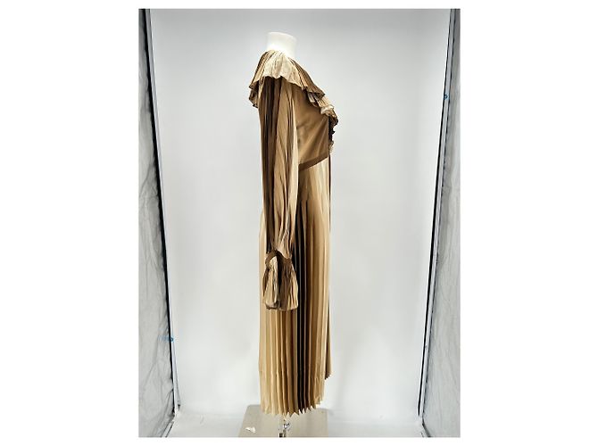 Vestido largo plisado de seda marrón Gucci Castaño - vista 3