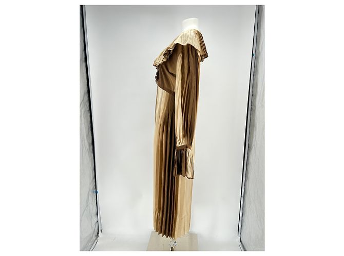 Vestido largo plisado de seda marrón Gucci Castaño - vista 4