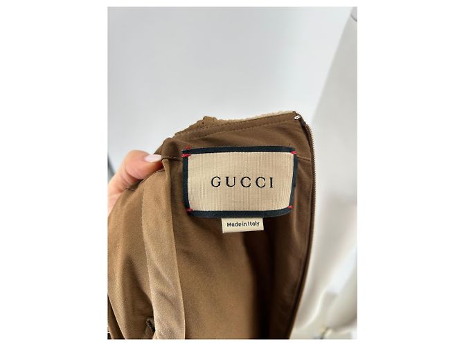 Vestido largo plisado de seda marrón Gucci Castaño - vista 5