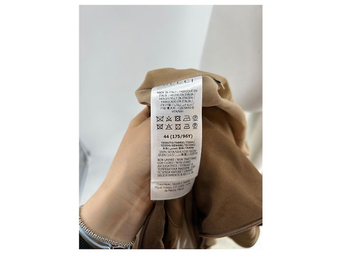 Vestido largo plisado de seda marrón Gucci Castaño - vista 6