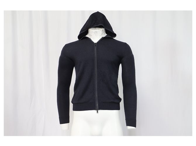 Theory Kapuzenpullover mit Reißverschluss aus marineblauer Wolle - Ansicht 7