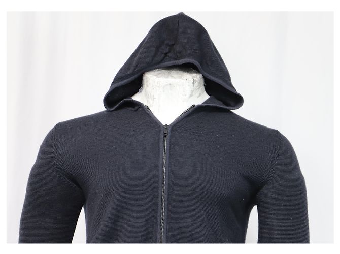 Theory Kapuzenpullover mit Reißverschluss aus marineblauer Wolle - Ansicht 8