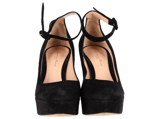Pumps con plateau e cinturino alla caviglia Gianvito Rossi in suede nero - vista 2
