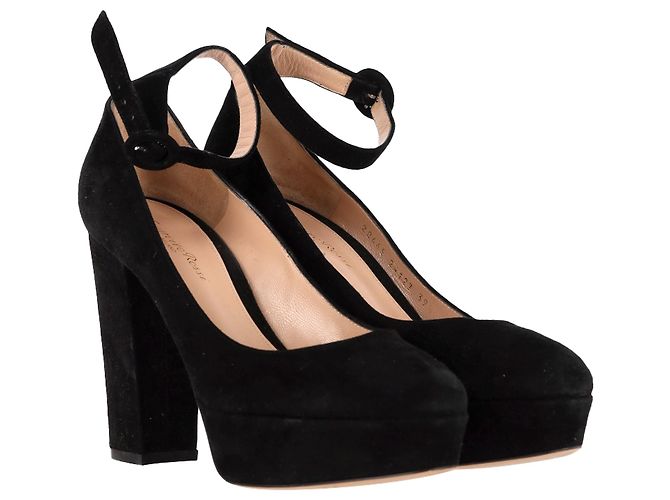 Pumps con plateau e cinturino alla caviglia Gianvito Rossi in suede nero - vista 4
