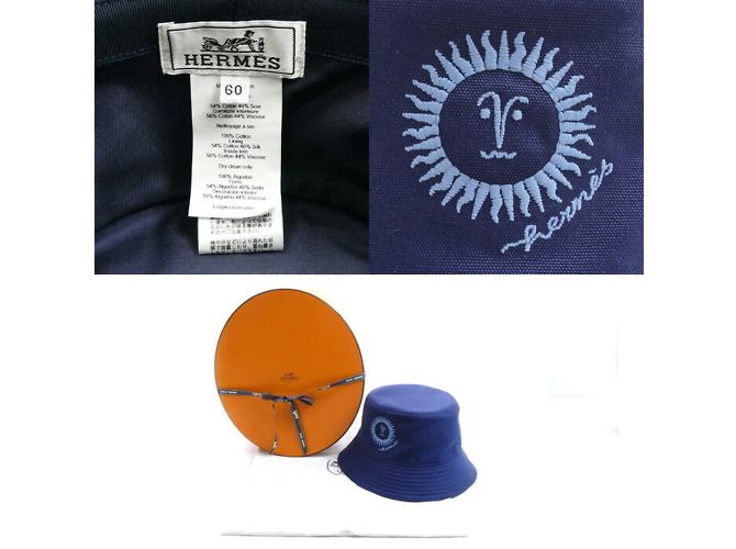 Hermès Cappello bucket Hermes Jean Sunshine in blu navy - vista 6