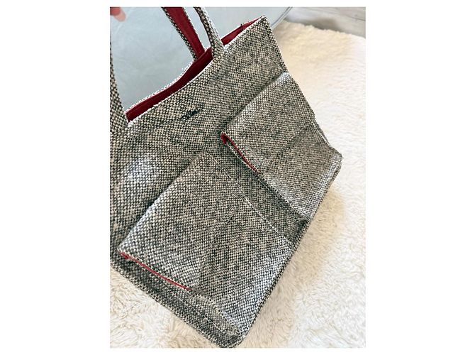 Borsa tote Longchamp in lana bouclée grigia – interno rosso, modello raro ed elegante Nero Bianco - vista 2