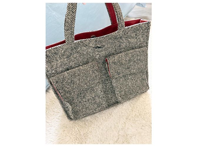 Borsa tote Longchamp in lana bouclée grigia – interno rosso, modello raro ed elegante Nero Bianco - vista 3