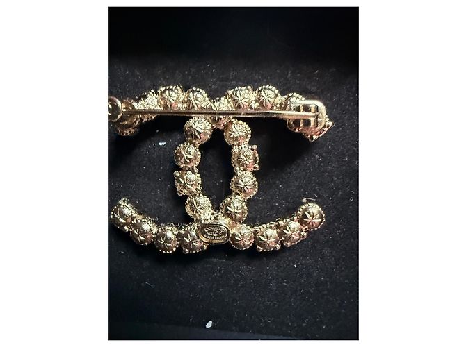 Chanel CC Brosche gold Perlen & rosa Strass - Authentisch Pink Golden Aus weiß - Ansicht 4