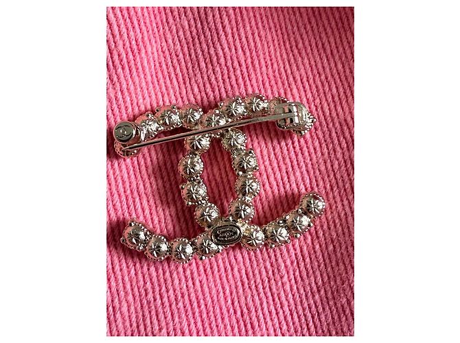 Chanel CC Brosche gold Perlen & rosa Strass - Authentisch Pink Golden Aus weiß - Ansicht 8