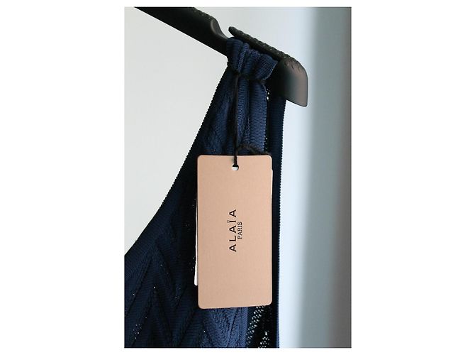 Alaïa Langes Strickkleid aus Spitze Dunkelblau Größe 38 - Ansicht 2