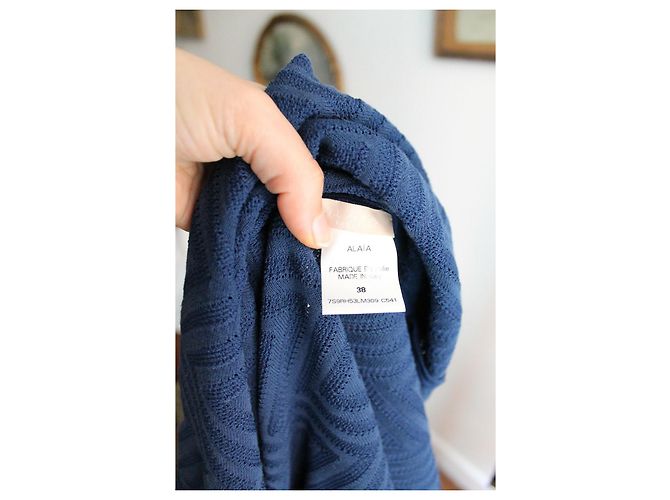 Alaïa Langes Strickkleid aus Spitze Dunkelblau Größe 38 - Ansicht 6
