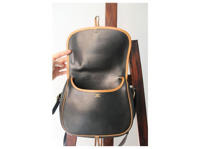 Borsa a mano Hermès Duffle in pelle nera granulata Multicolore - vista 11