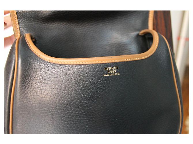 Borsa a mano Hermès Duffle in pelle nera granulata Multicolore - vista 12