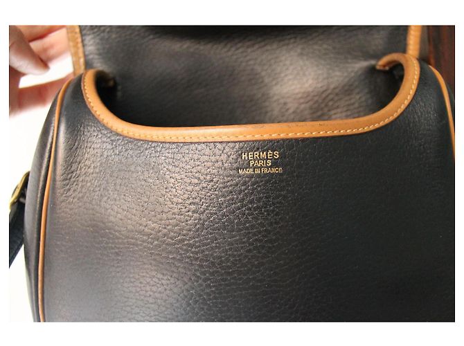 Borsa a mano Hermès Duffle in pelle nera granulata Multicolore - vista 13