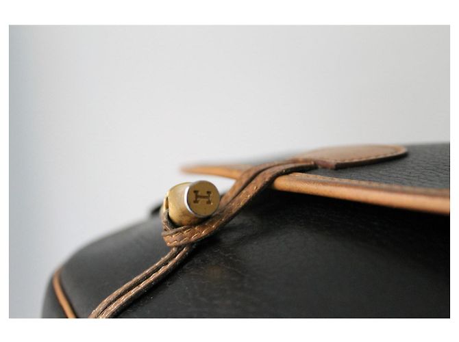 Borsa a mano Hermès Duffle in pelle nera granulata Multicolore - vista 8