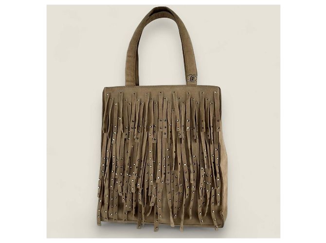 Borsa mini tote con frange Chanel beige - vista 2