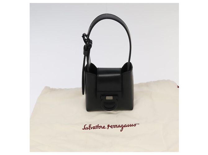 Borsa a mano in pelle nera Gancini di Salvatore Ferragamo Auth 93834AM Nero - vista 12