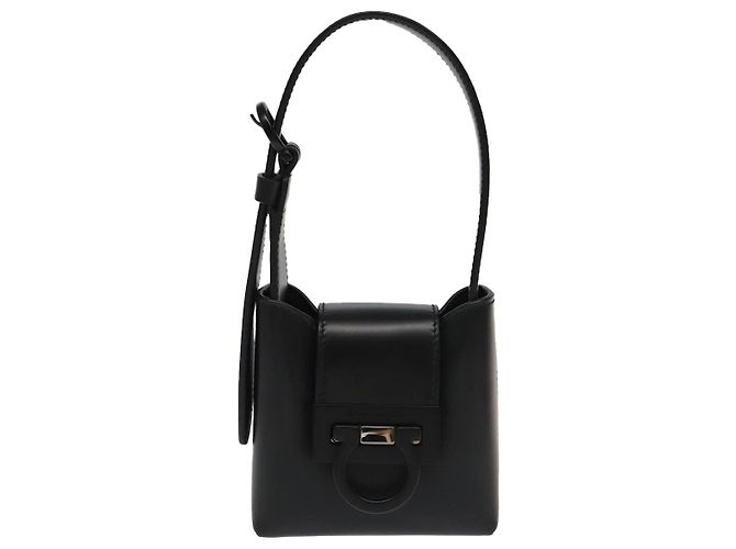 Borsa a mano in pelle nera Gancini di Salvatore Ferragamo Auth 93834AM Nero - vista 13