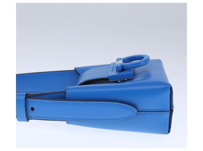 Borsa a mano in pelle blu argento Gancini di Salvatore Ferragamo Auth 103652AM - vista 3