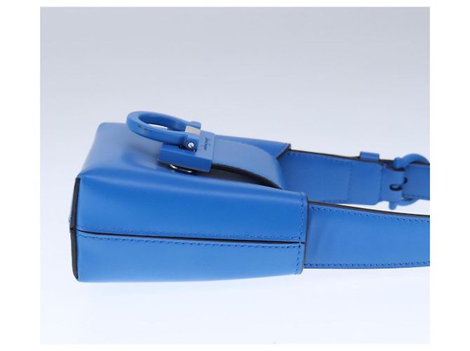 Borsa a mano in pelle blu argento Gancini di Salvatore Ferragamo Auth 103652AM - vista 4