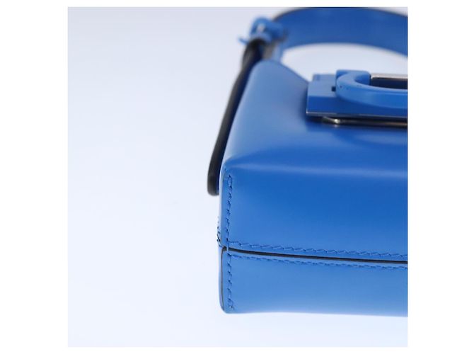Borsa a mano in pelle blu argento Gancini di Salvatore Ferragamo Auth 103652AM - vista 8