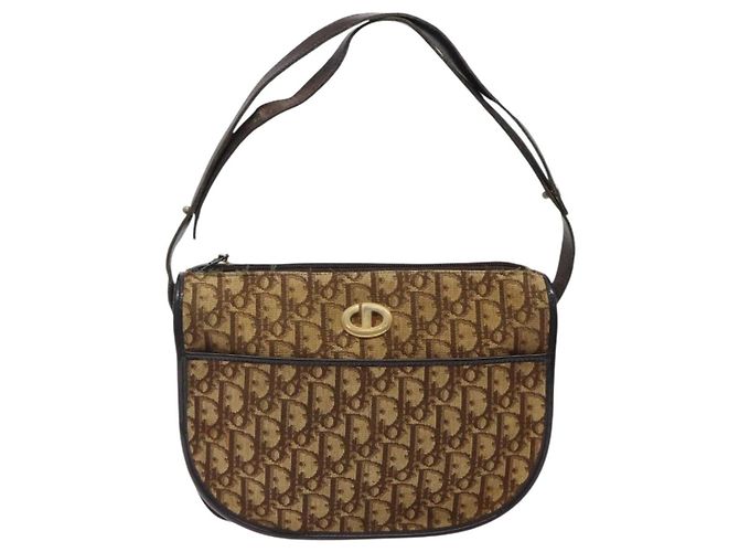 Borsa a spalla in tela Trotter Christian Dior marrone oro Auth 123107 D'oro - vista 13