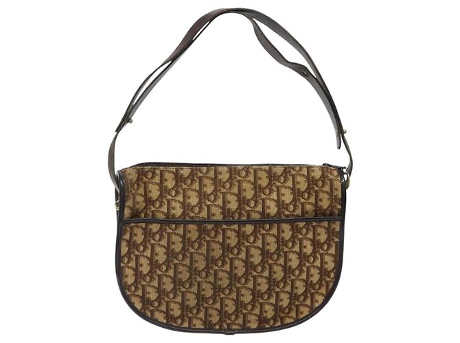 Borsa a spalla in tela Trotter Christian Dior marrone oro Auth 123107 D'oro - vista 2