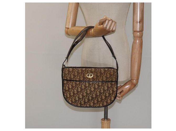 Borsa a spalla in tela Trotter Christian Dior marrone oro Auth 123107 D'oro - vista 21