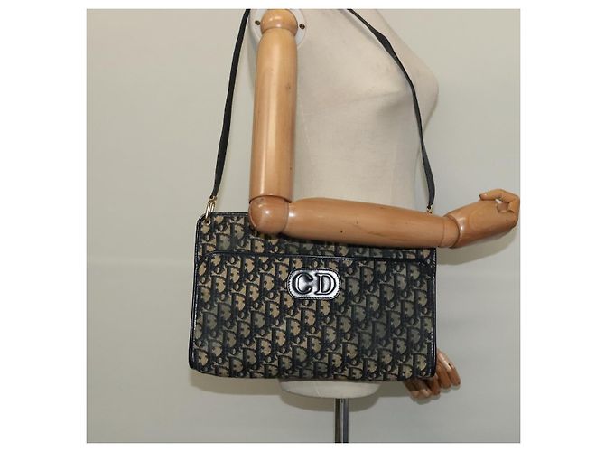 Borsa a spalla in tela Trotter Christian Dior blu navy oro Auth 120706 D'oro - vista 19
