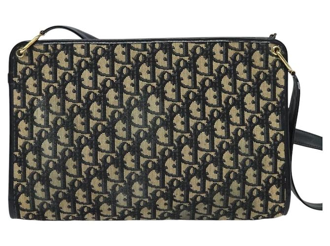 Borsa a spalla in tela Trotter Christian Dior blu navy oro Auth 120706 D'oro - vista 2