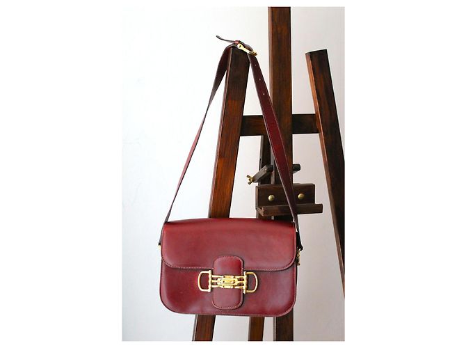 Borsa Céline Triomphe in pelle bordeaux Bordò - vista 2