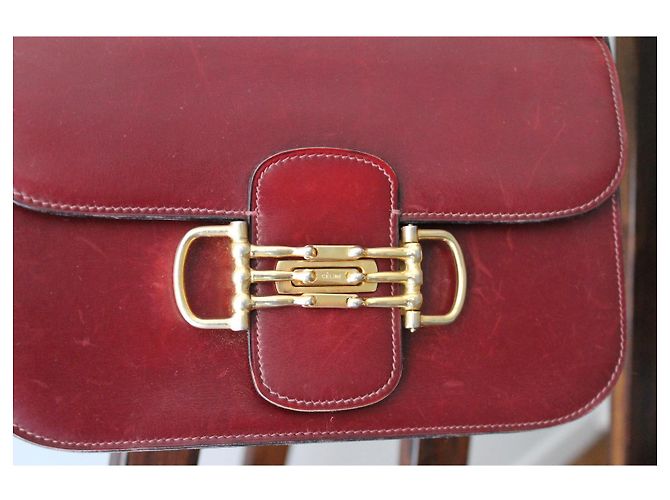 Borsa Céline Triomphe in pelle bordeaux Bordò - vista 3