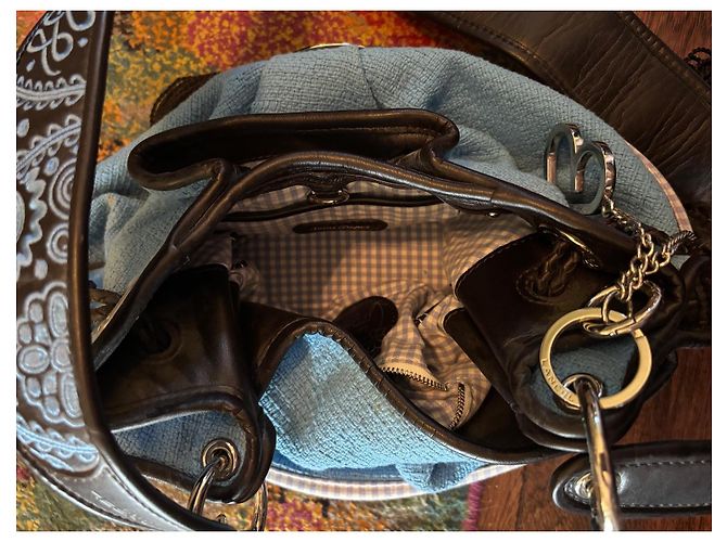 Borsa a mano Lancel Brigitte Bardot Bianca Blu Marrone Scuro Bianco Silver hardware - vista 6