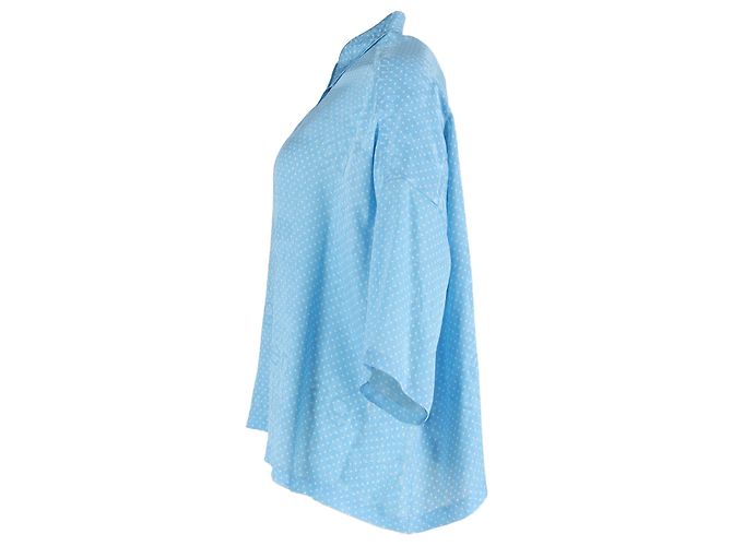 Balenciaga 2019 Tonal Logo Bluse mit Knopf aus hellblauer Seide - Ansicht 2