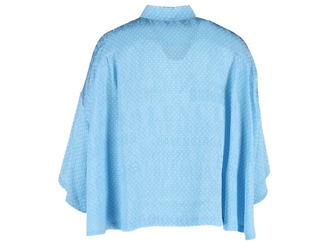 Balenciaga 2019 Tonal Logo Bluse mit Knopf aus hellblauer Seide - Ansicht 3
