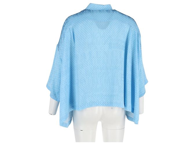Balenciaga 2019 Tonal Logo Bluse mit Knopf aus hellblauer Seide - Ansicht 8