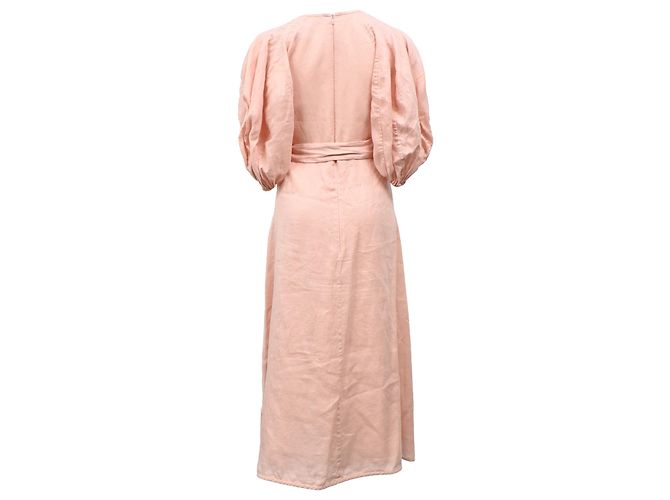 Vestido midi V-neck Zimmermann en lino rosa Melocotón - vista 3