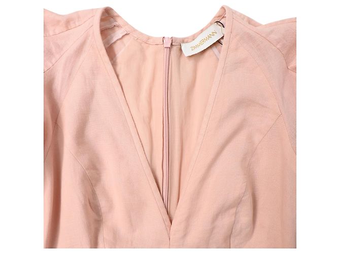 Vestido midi V-neck Zimmermann en lino rosa Melocotón - vista 5