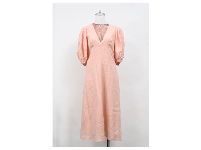 Vestido midi V-neck Zimmermann en lino rosa Melocotón - vista 6