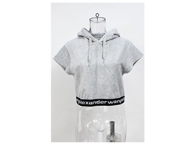 Sudadera corta Alexander Wang T. en terciopelo gris - vista 6