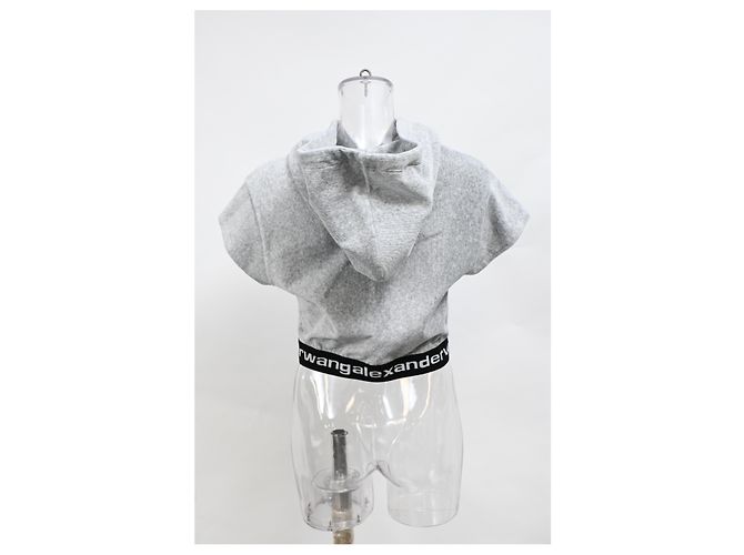 Sudadera corta Alexander Wang T. en terciopelo gris - vista 8