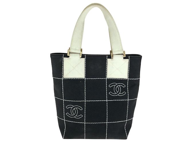 2.55 Borsa a mano in tela Choco Bar con cucitura selvaggia Chanel Coco Mark Nero - vista 2
