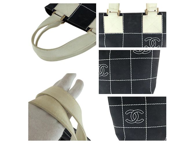2.55 Borsa a mano in tela Choco Bar con cucitura selvaggia Chanel Coco Mark Nero - vista 5