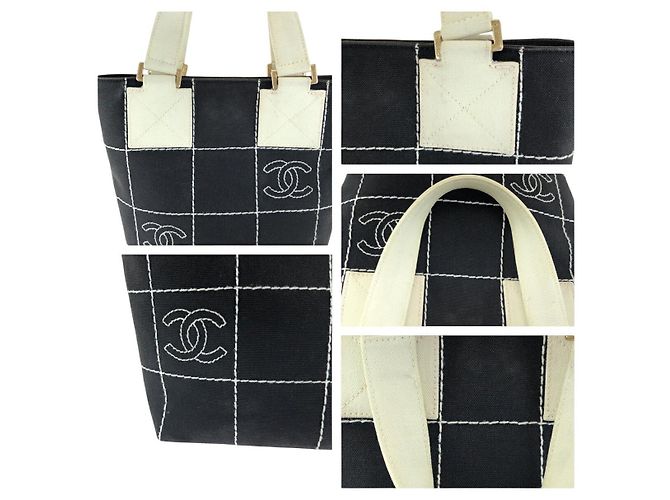 2.55 Borsa a mano in tela Choco Bar con cucitura selvaggia Chanel Coco Mark Nero - vista 6