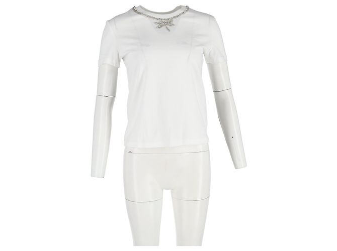 Camiseta de algodón blanco con cuello adornado Maje Crudo - vista 4