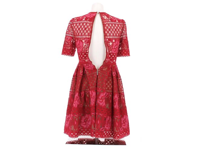 Vestido rojo bordado de algodón Elie Saab Roja - vista 2